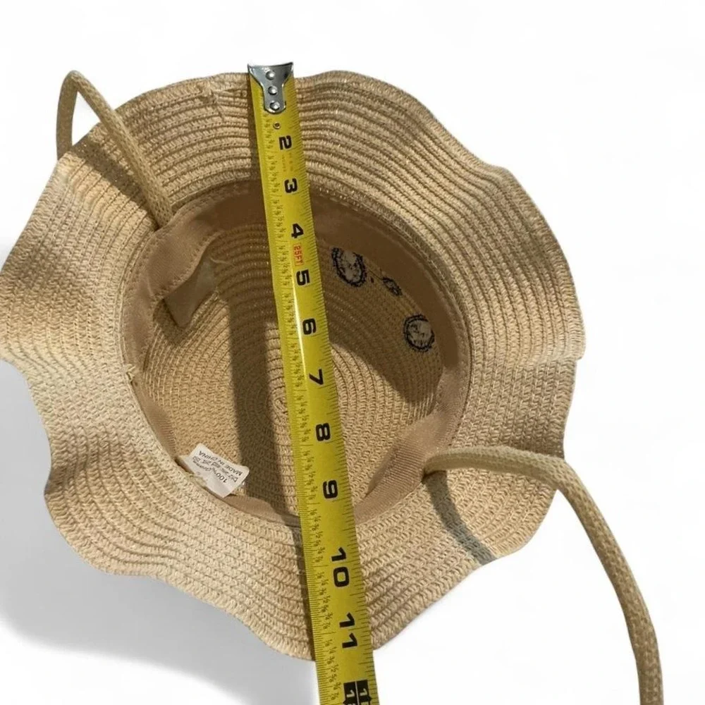 Unbranded Puppy Sun Hat Kids‎ One Size Tan New Woven Straw 3D Ears Wavy Brim